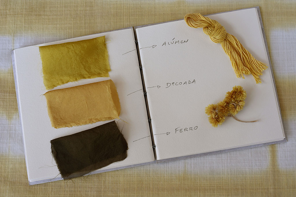 Escala de cores do tingimento natural com macela de acordo com o mordente utilizado